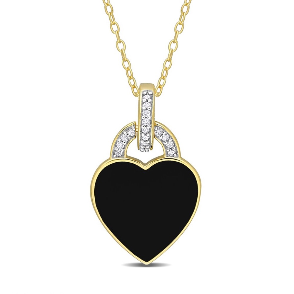 Elegant Rina Limor Black Enamel Heart Pendant Necklace